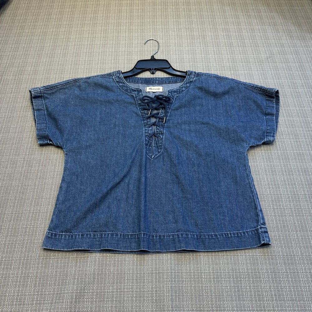Madewell Denim Lace Up Top Womens Small Blue Boho Coastal Americana Indie